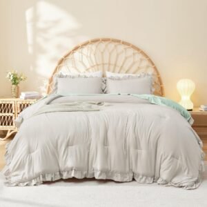 Arkmoving Full Size Comforter Sets, 3 Pieces Blush Pink Ruffle Girls Women Cute Bedding Comforters & Sets, Lightweight Fluffy Microfiber as Gift (79x90In Comforter & 2 Pillowcases)